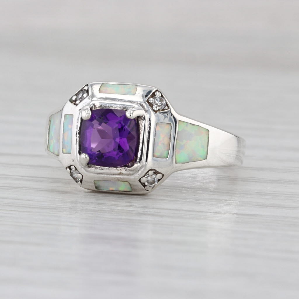 0.70ctw Amethyst Opal Inlay Cubic Zirconia Sterling Silver Size 8.25