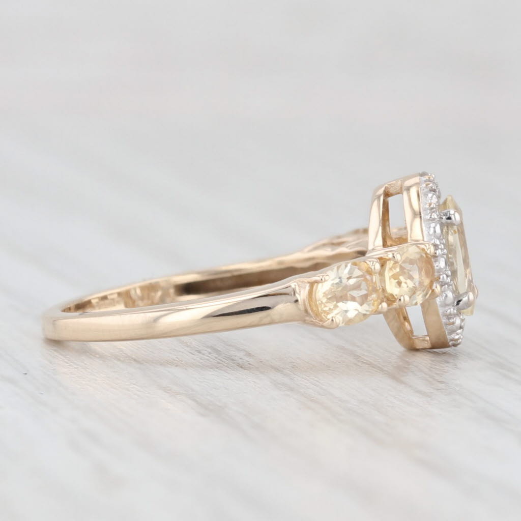 Light Gray 1.34ctw Yellow Topaz Diamond Halo Ring 10k Gold Size 5 COA Jacque Christie