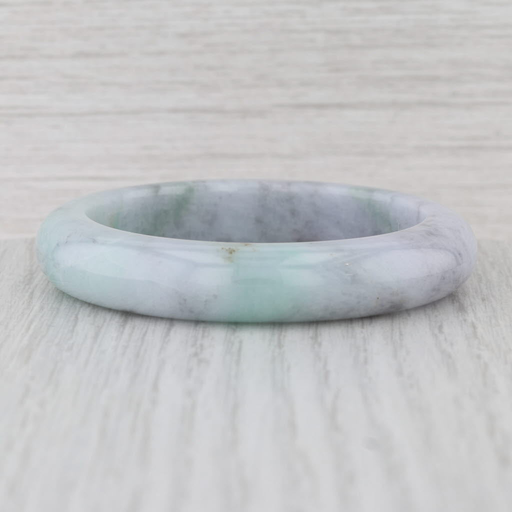 Marbled Green Jadeite Jade Bangle Bracelet 7” 12.4mm Stackable Statement