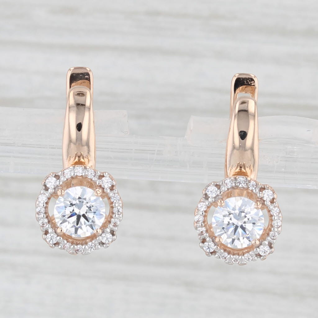 Light Gray 0.76ctw Swarovski Cubic Zirconia Halo Drop Earrings 14k Yellow Gold