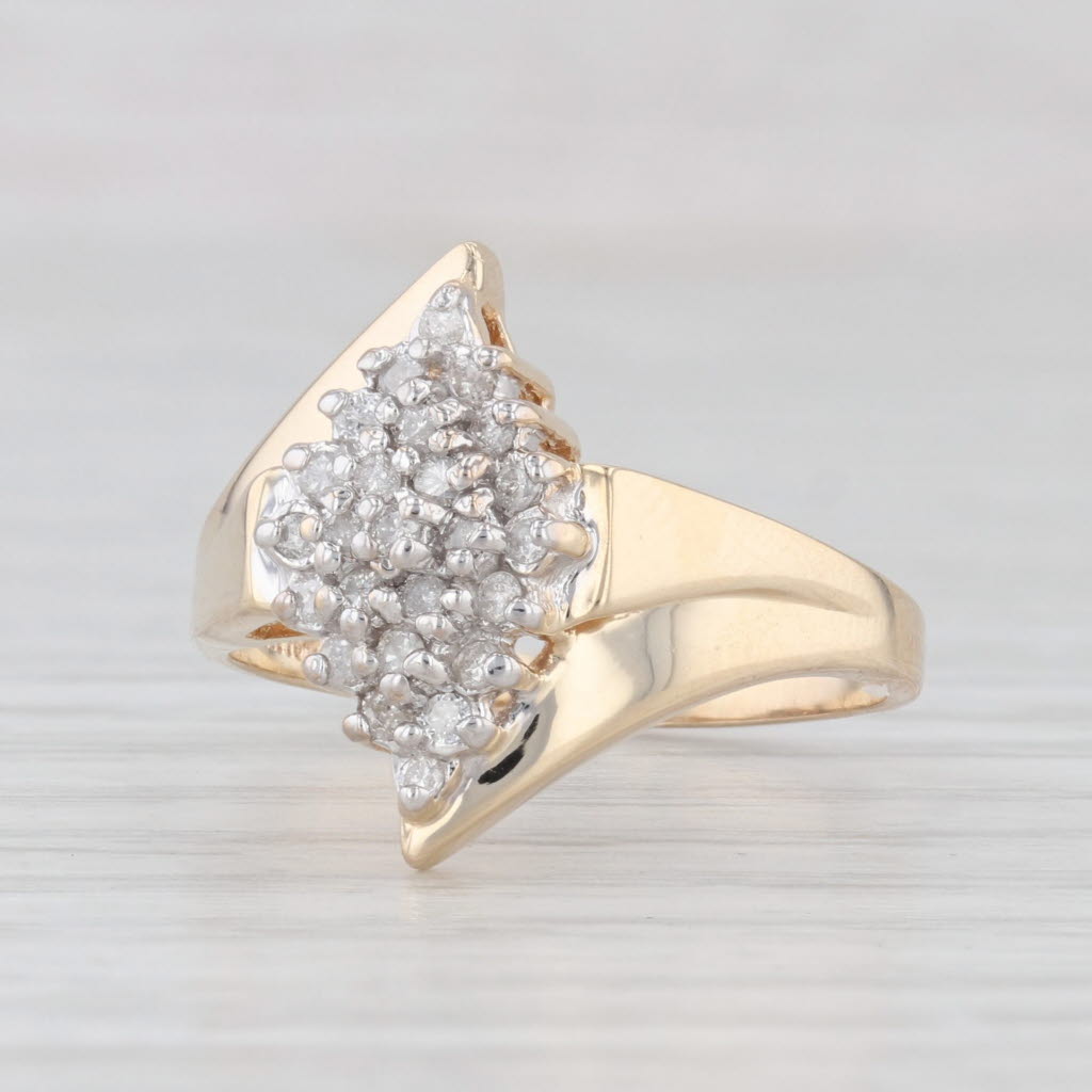 Light Gray 0.25ctw Diamond Cluster Bypass Ring 10k Yellow Gold Size 8.5