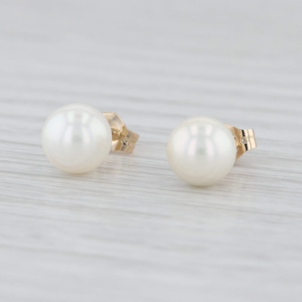 Saltwater Cultured Pearl Stud Earrings 14k Yellow Gold Round Solitaire Studs