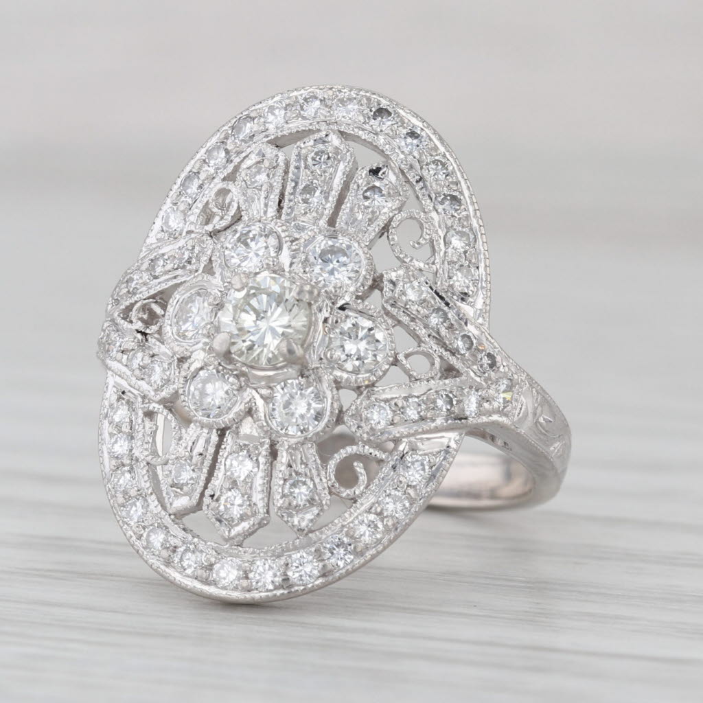 1ctw Diamond Flower Cluster Cocktail Ring 900 Platinum Size 6.5