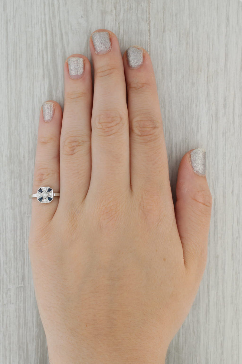Dark Gray New Beverley K 0.46ctw Blue Sapphire Diamond Halo Ring 18k White Gold Size 6.5