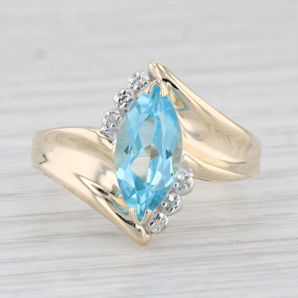 Light Gray 2.55ct Marquise Blue Topaz Ring 10k Yellow Gold Size 9.5 Bypass