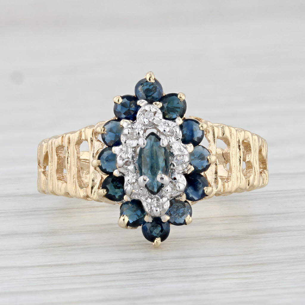 Light Gray 0.90ctw Marquise Blue Sapphire Diamond Ring 10k Yellow Gold Size 6.25