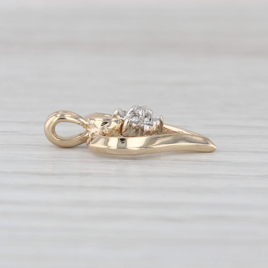 Diamond Flower Open Heart Pendant 14k Yellow Gold Small Drop
