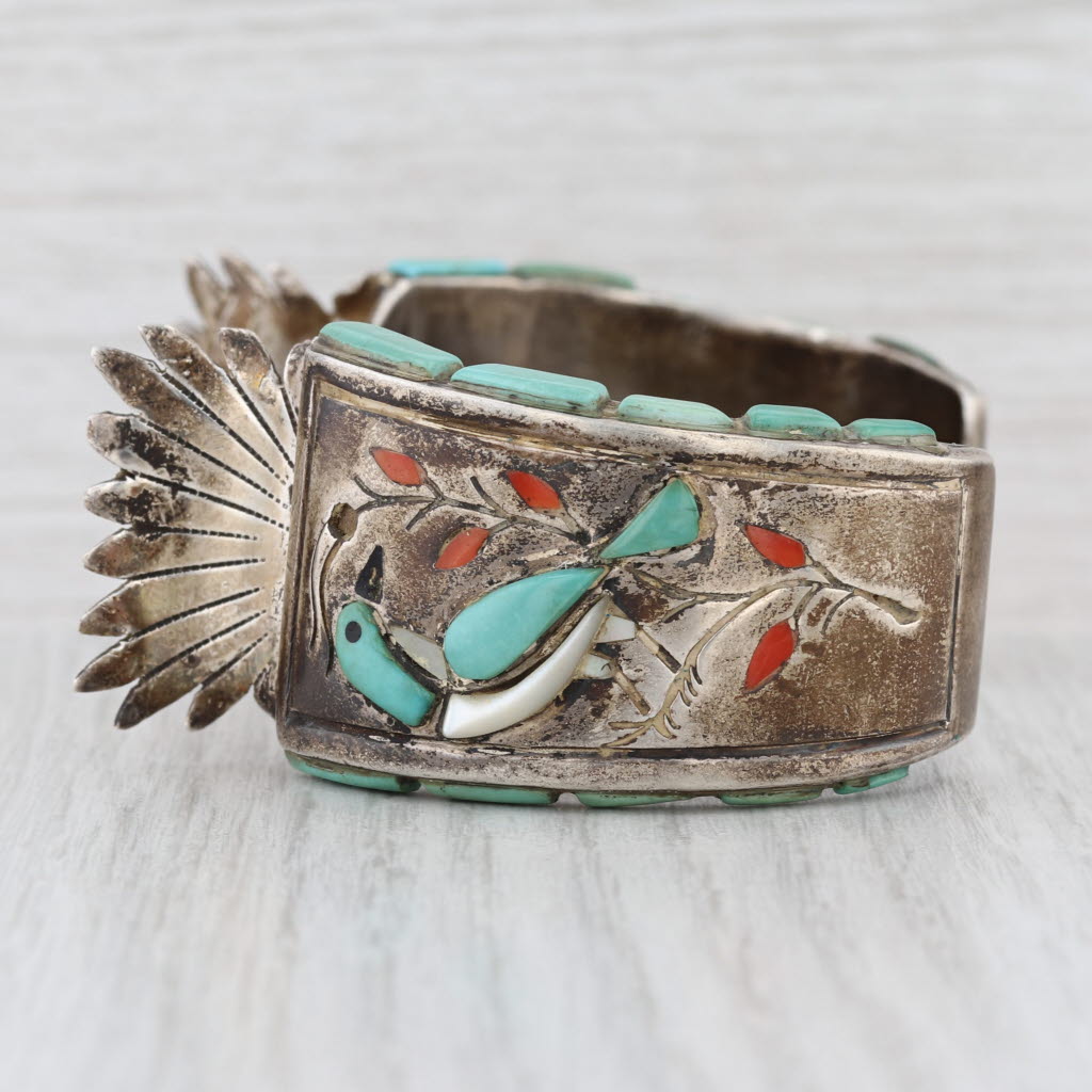 Harry Spencer Navajo Cuff Bracelet for watch Sterling Silver Stone Birds Vintage