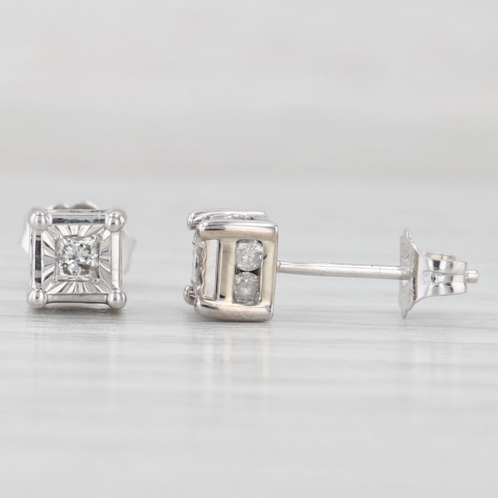Light Gray 0.16ctw Princess Diamond Stud Earrings 14k White Gold Solitaire Studs