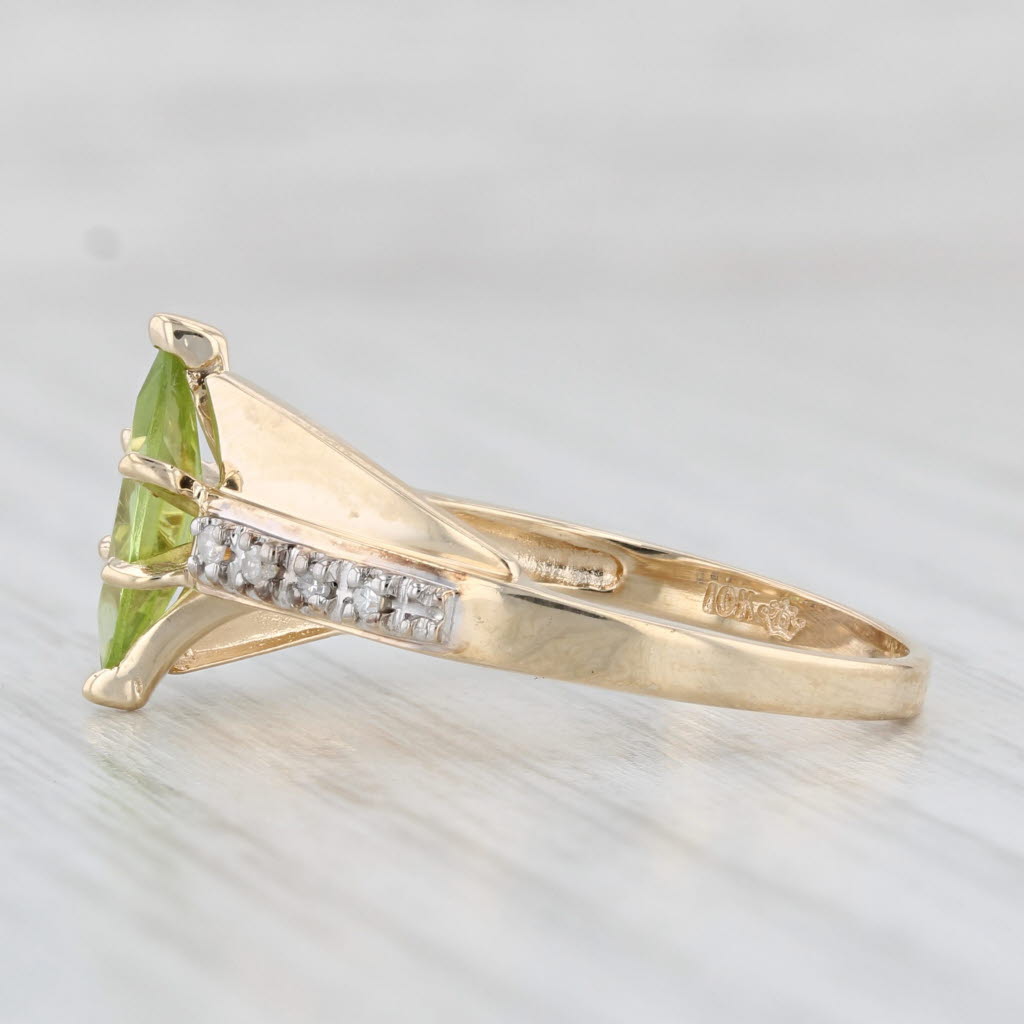 Light Gray 1.19ctw Marquise Peridot Diamond Ring 10k Yellow Gold Size 7 Bypass