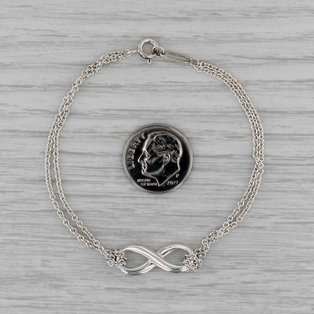Tiffany & Co Infininity Knot 2-Chain Bracelet w/ Box Pouch Sterling Silver 6.75"