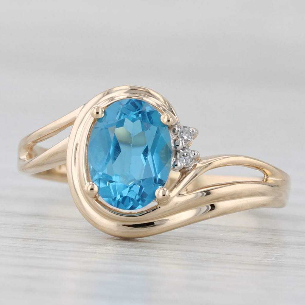 Light Gray 1.50ct Blue Topaz Oval Solitaire Ring 14k Yellow Gold Size 8.5 Diamond Accents