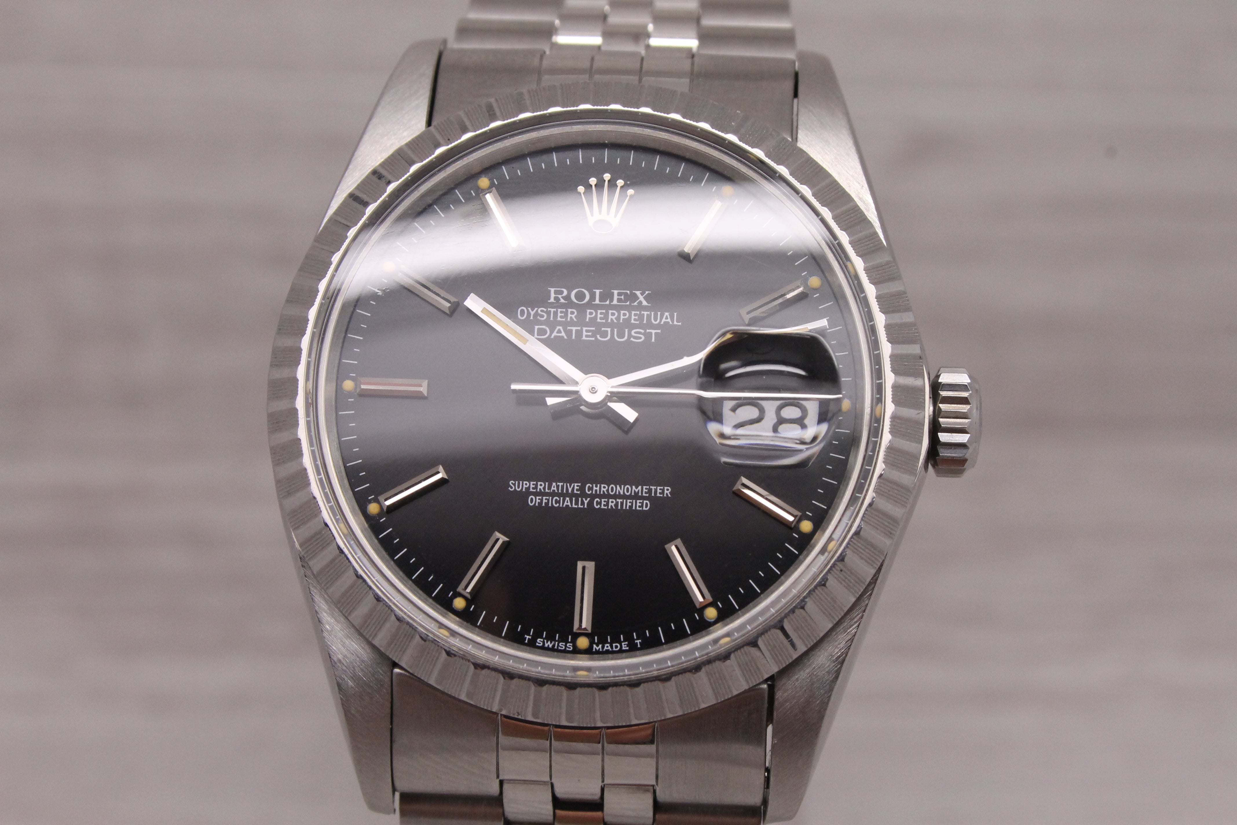 Light Slate Gray Vintage 1986 Rolex Datejust 16030 Mens Steel Automatic Watch Jubilee Black Dial