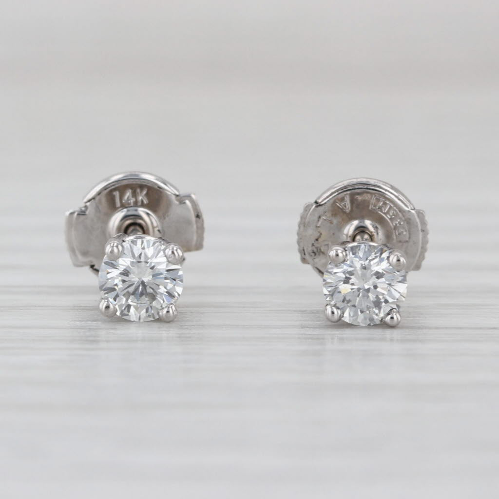0.50ctw Round Solitaire Diamond Stud Earrings 14k White Gold Clutch Backs Studs