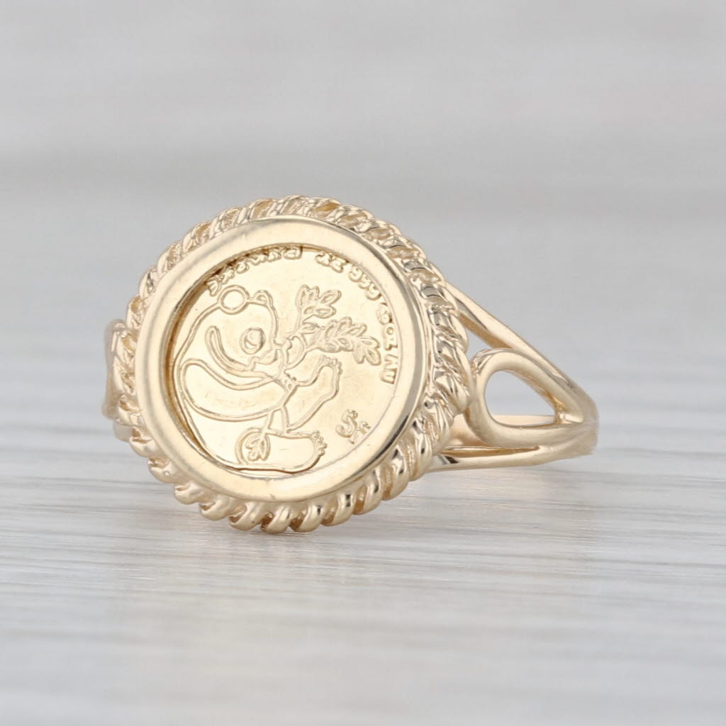 Chinese Panda Coin Copy Ring 10k Yellow Gold Size 6.25 Signet