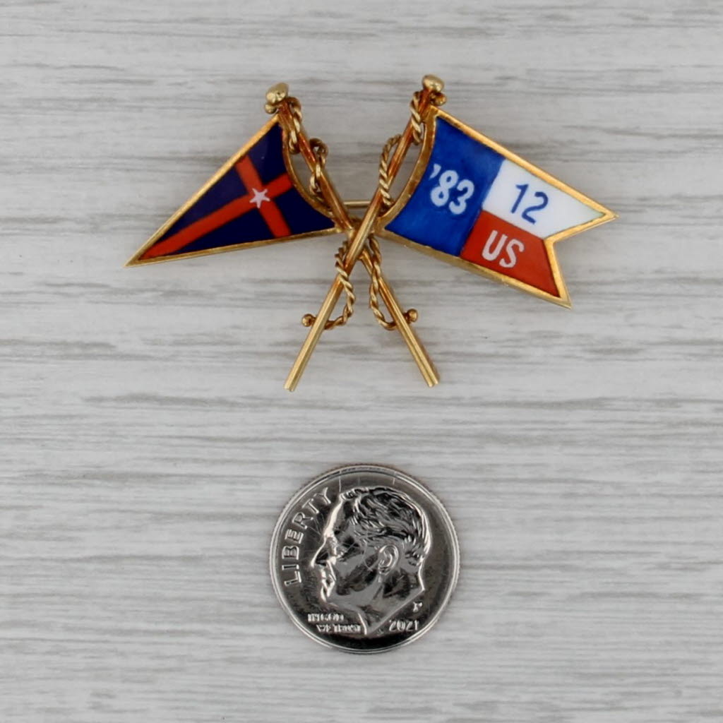 1983 New York Yacht Club Nautical Crossed Burgees Flags Pin 18k Gold Enamel