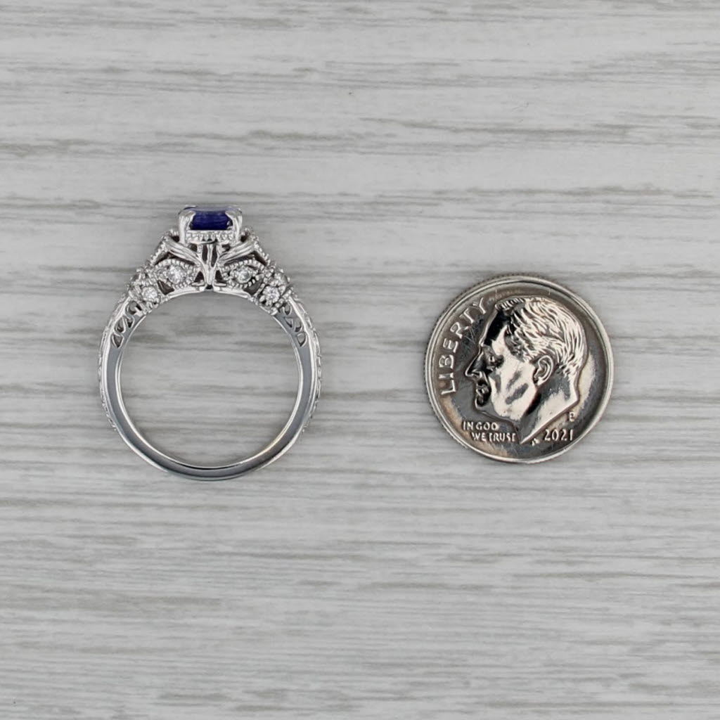 1.10ctw Tanzanite Diamond Ring 14k White Gold Size 6 Filigree Design Engagement