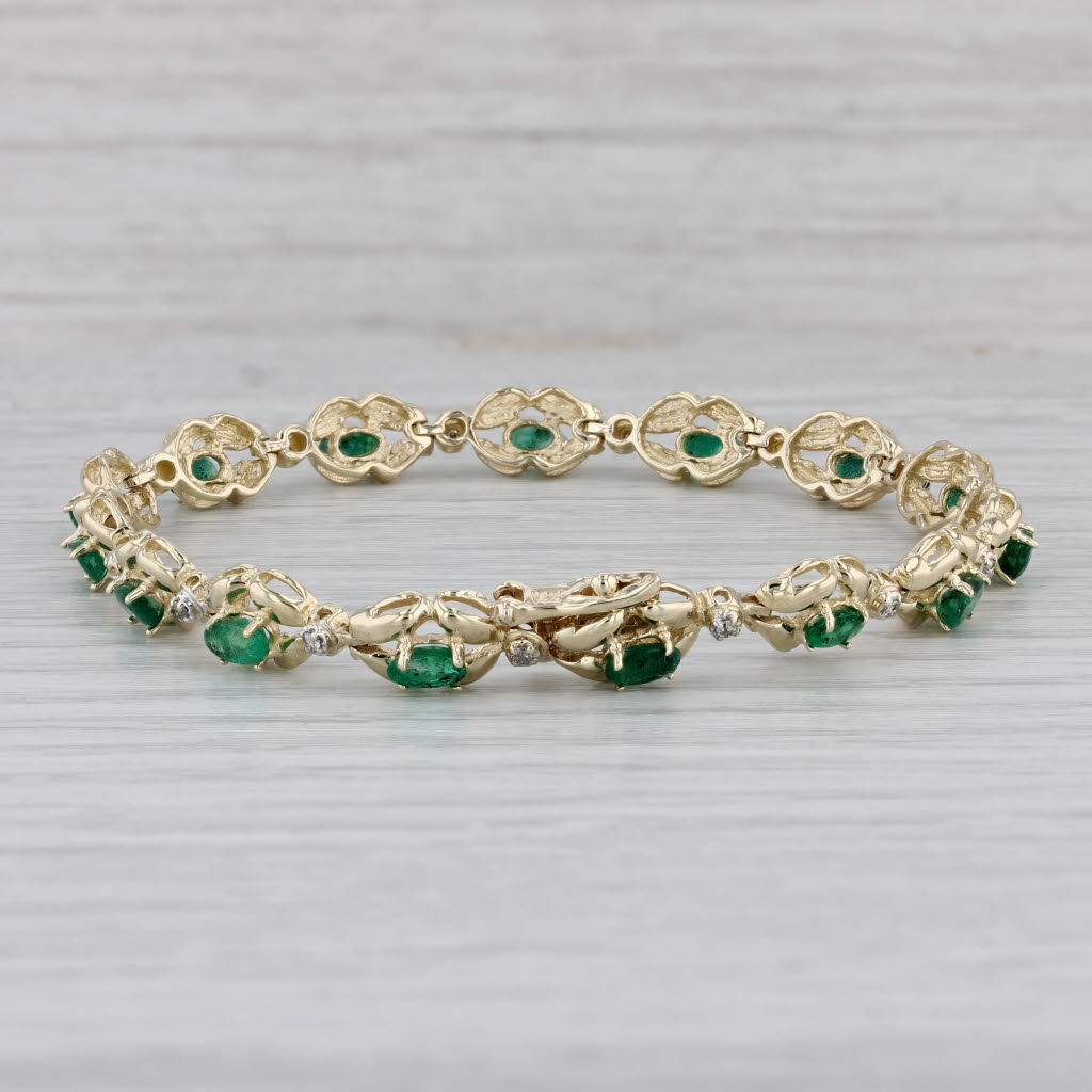 Gray 3.65ctw Emerald Diamond Tennis Bracelet 14k Yellow Gold 7.25" 6.6mm