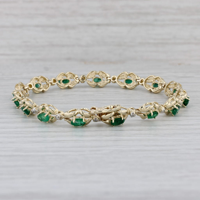 3.65ctw Emerald Diamond Tennis Bracelet 14k Yellow Gold 7.25" 6.6mm