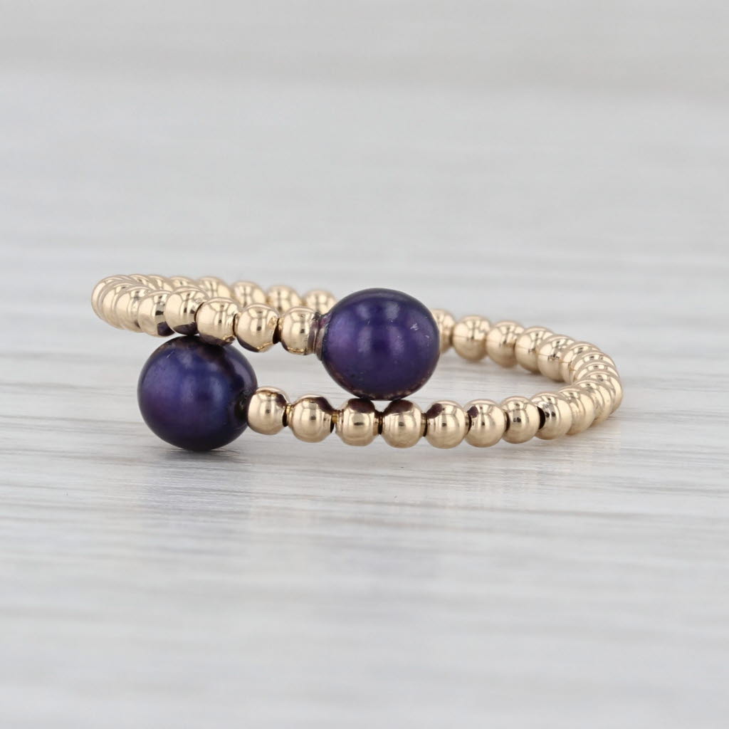 Blue Cultured Pearl Bypass Bead Ring 14k Yellow Gold Size 7+