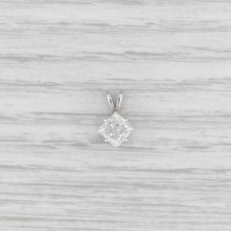 New 1.09ct Princess Solitaire Pendant 14k White Gold Small Drop