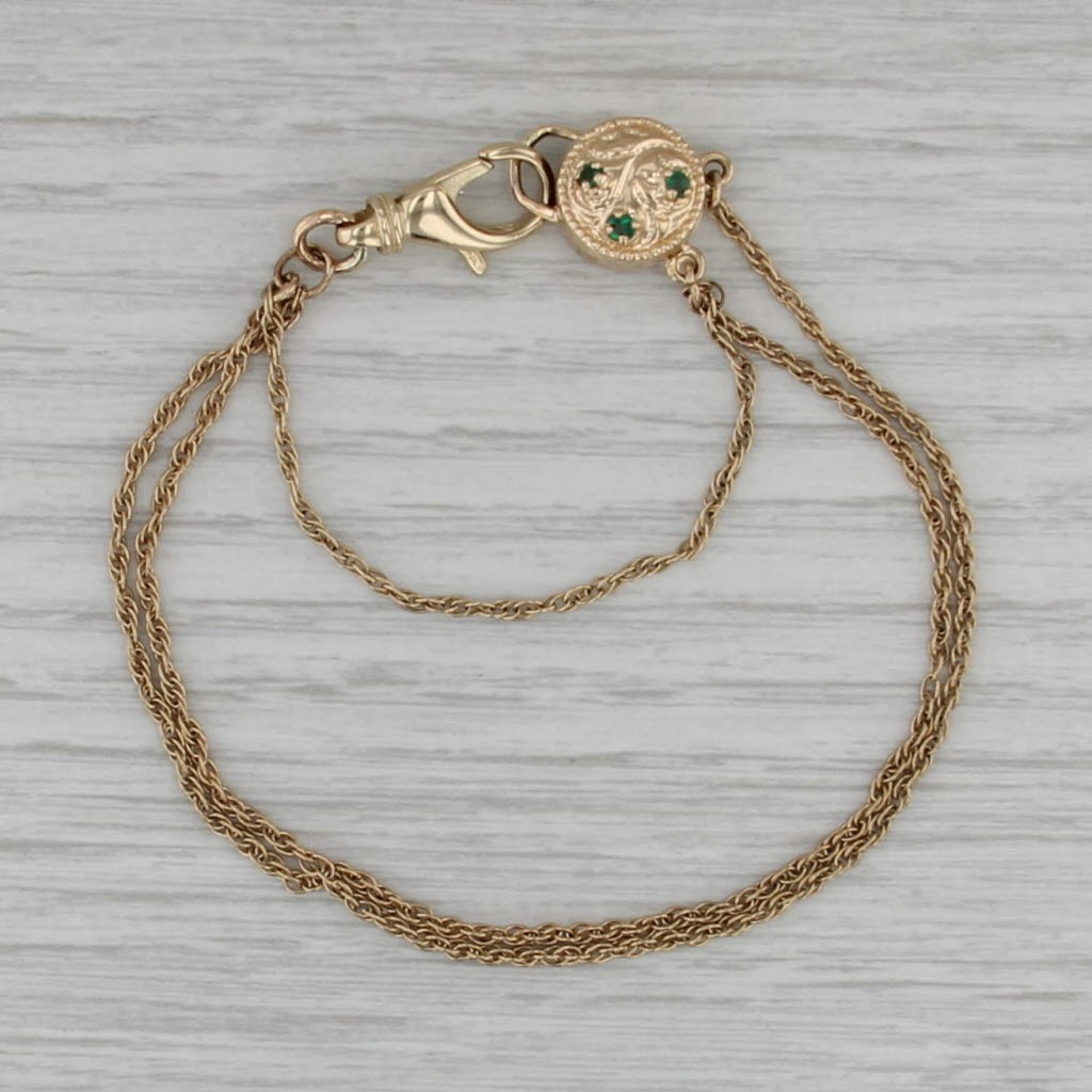Old Victoria Slide Charm Bracelet 14k Yellow Gold 7.25" 0.12ctw Emerald Clasp