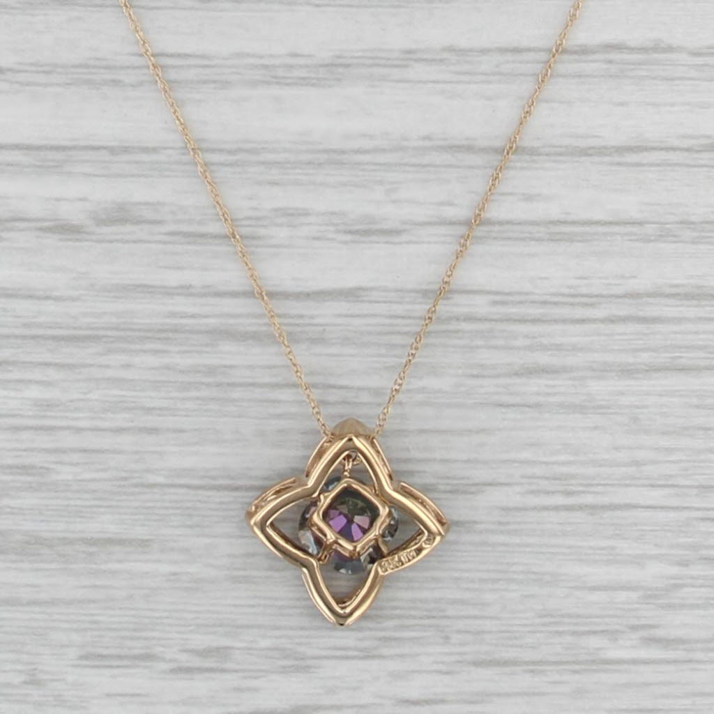 1.73ctw Mystic Topaz Diamond Pendant Necklace 14k Yellow Gold 18.5" Rope Chain