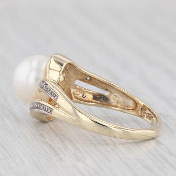 Cultured Pearl Diamond Bypass Ring 10k Yellow Gold Size 7