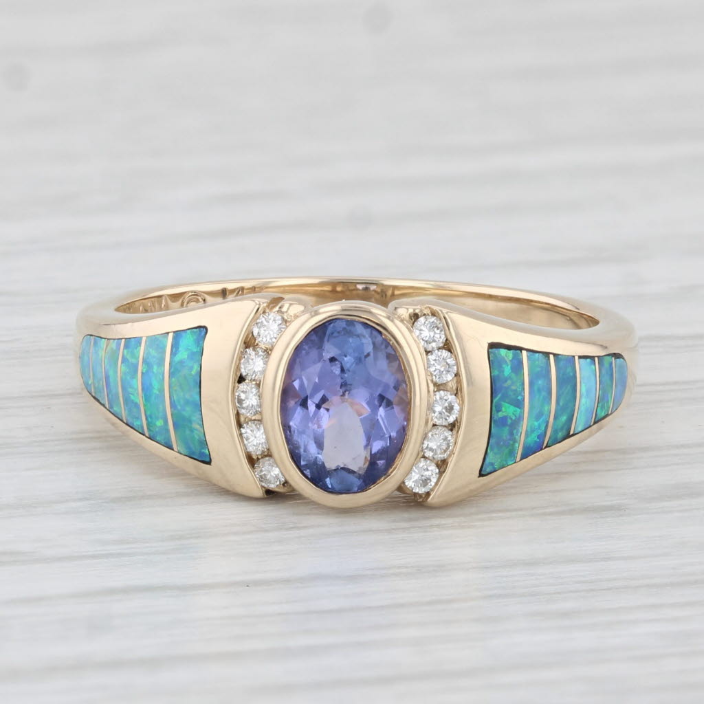 Light Gray 1.02ctw Tanzanite Diamond Blue Opal Ring 14k Yellow Gold Size 9.5 Kabana