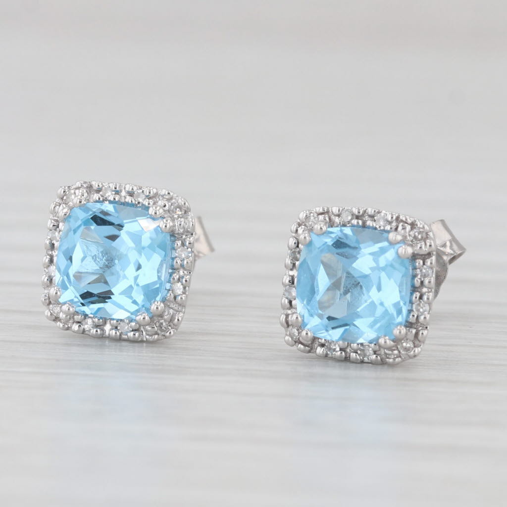 Light Gray 2.34ctw Blue Topaz Diamond Halo Stud Earrings 14k White Gold