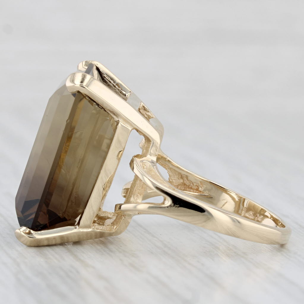 Light Gray 19ct Smoky Quartz Emerald Cut Solitaire Ring 14k Yellow Gold Size 7.5