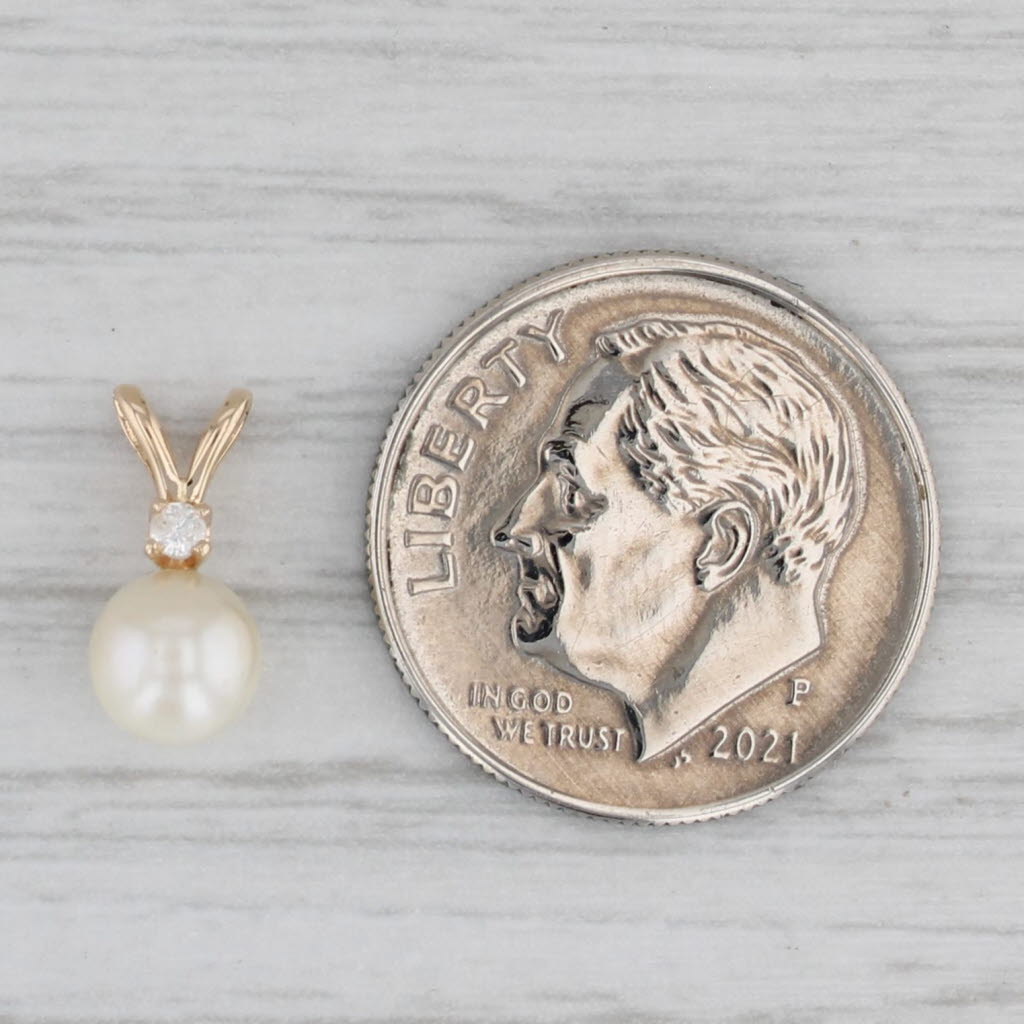 Gray Vintage Cultured Pearl Diamond Small Drop Pendant 14k Yellow Gold