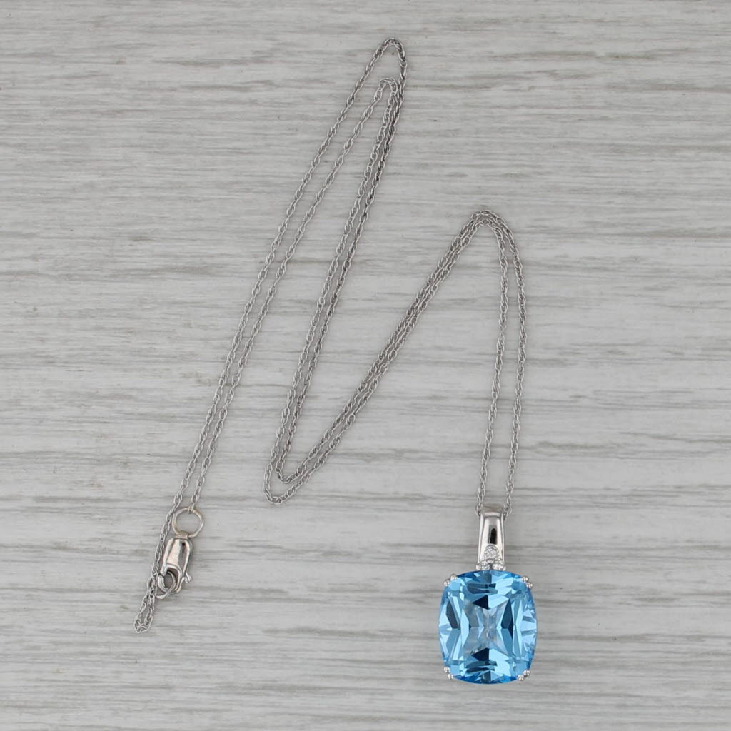 10.75ctw Blue Topaz Diamond Pendant Necklace 14k White Gold 18" Rope Chain