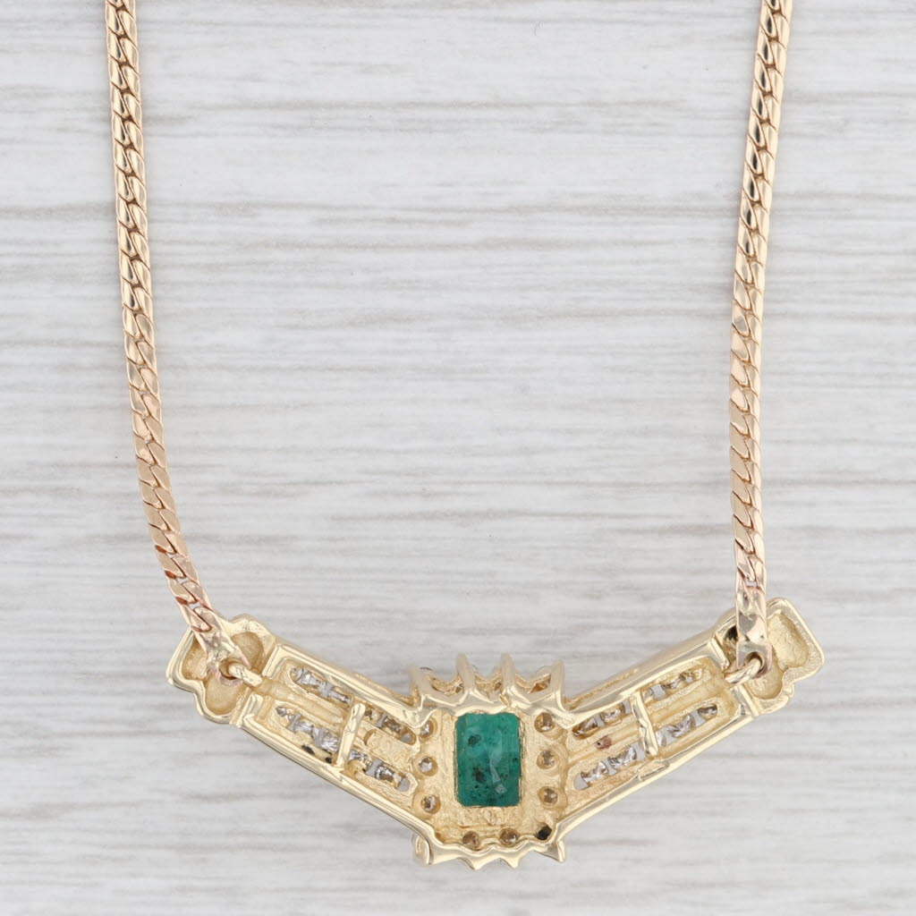 Light Gray 1.28ctw Emerald Diamond Halo Pendant 14k Yellow Gold 16.5" Herringbone Chain