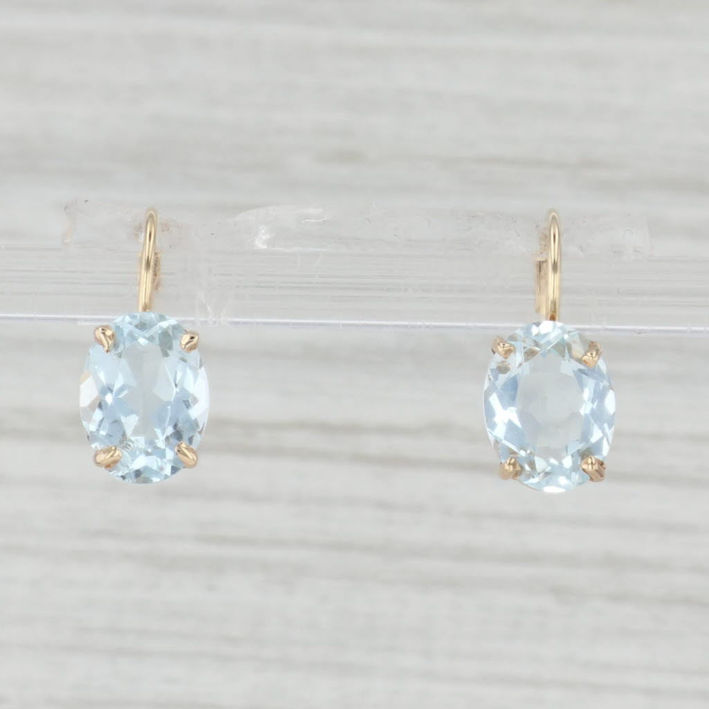 Light Gray 3ctw Oval Solitaire Aquamarine Drop Earrings 14k Yellow Gold Leverbacks