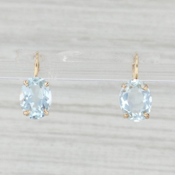 Light Gray 3ctw Oval Solitaire Aquamarine Drop Earrings 14k Yellow Gold Leverbacks