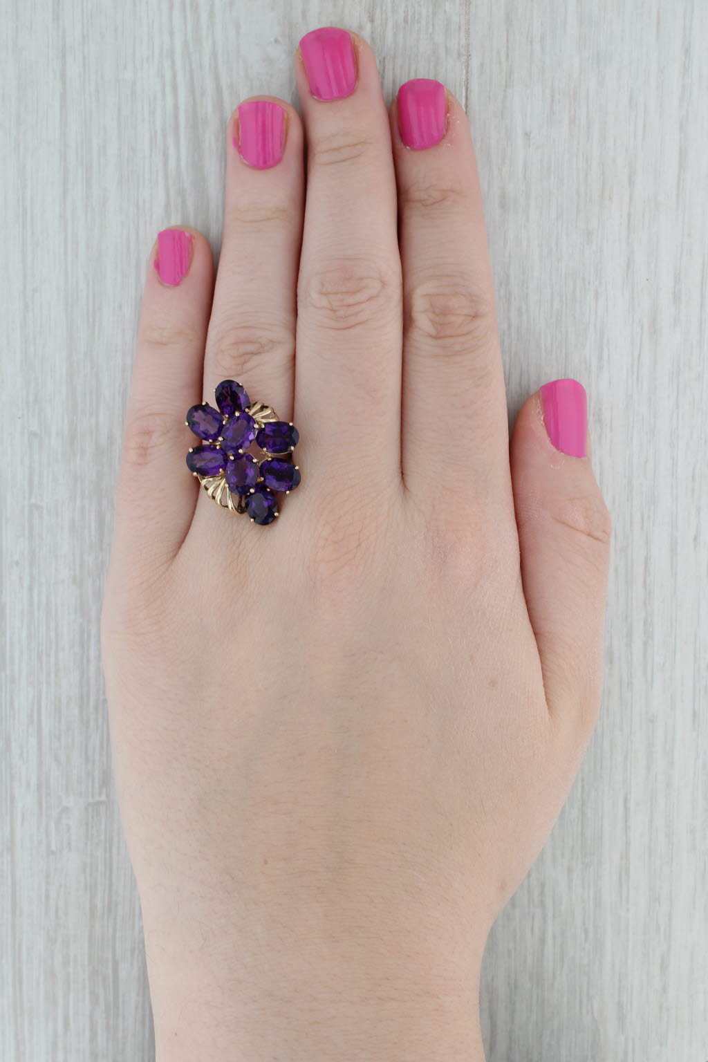 Gray 9.40ctw Amethyst Cluster Ring 10k Yellow Gold Size 9 Cocktail