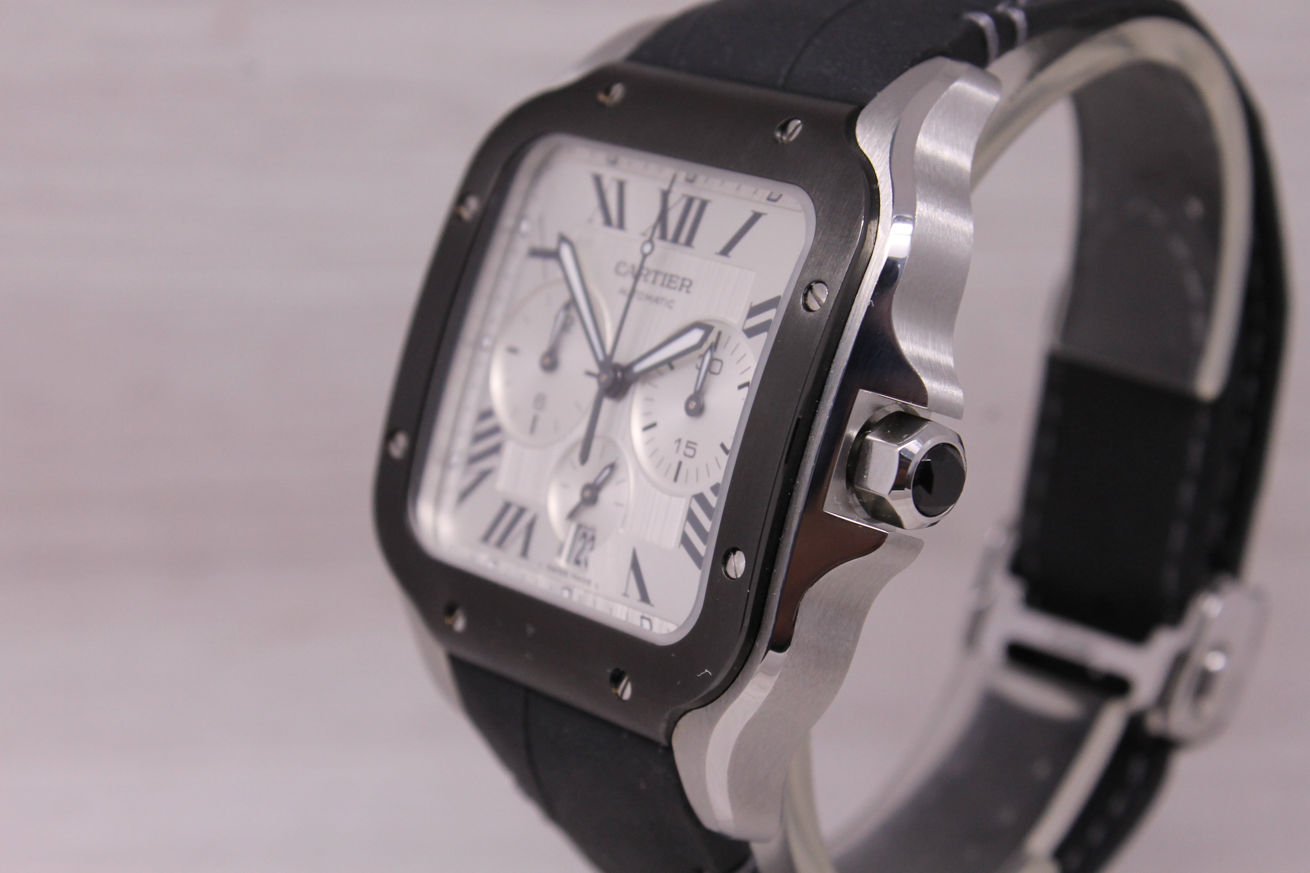 Cartier Santos XL Chronograph Men 40.5mm Steel Watch Box Strap Tag Card WSSA0017