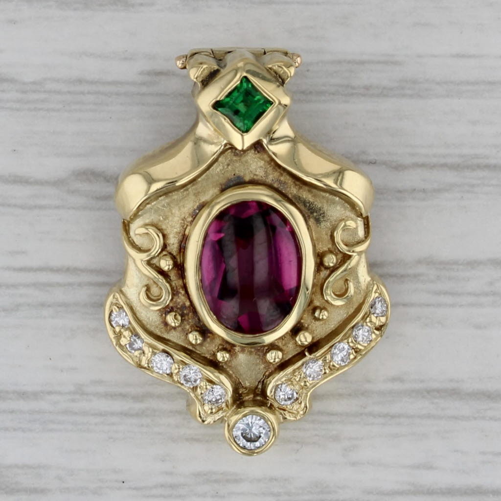 Gray 1.93ctw Garnet Diamond Tourmaline Ornate Pendant 18k Gold Enhancer Clip Bail