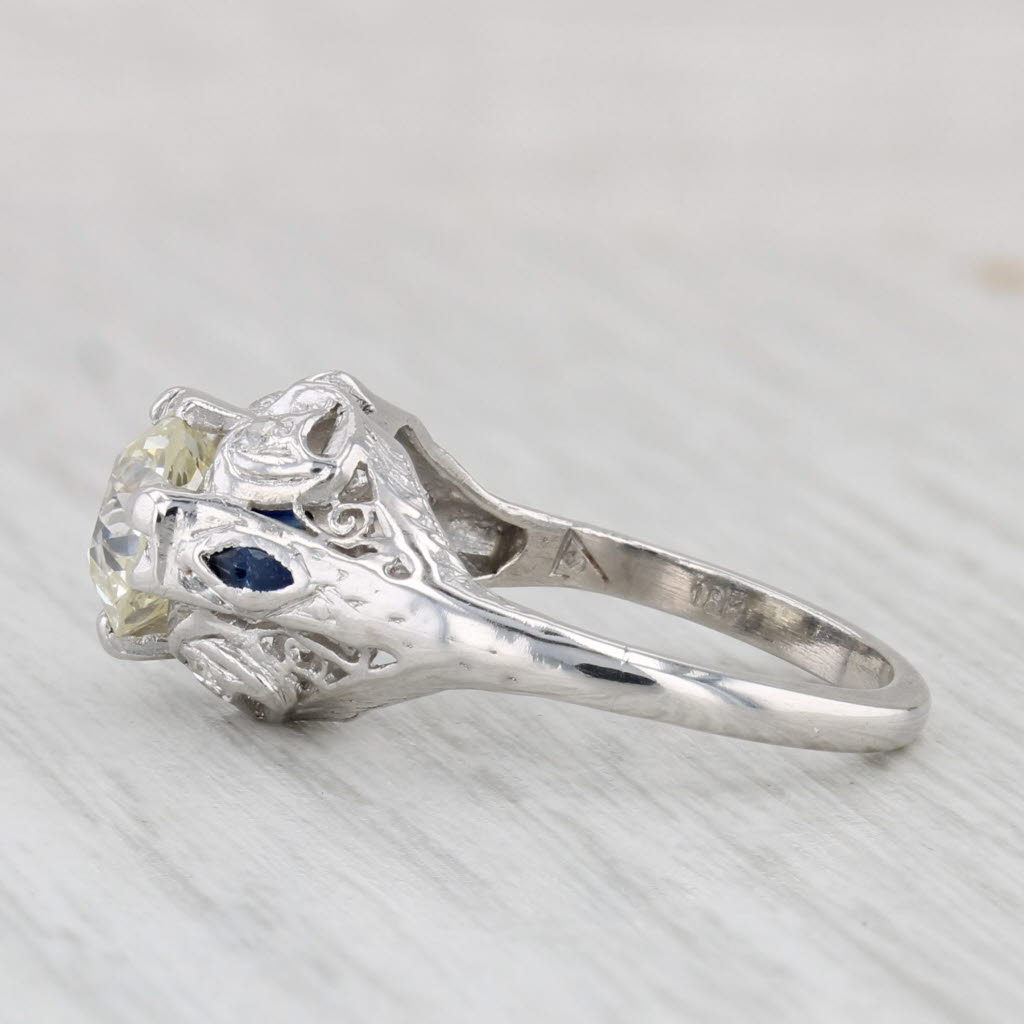 Light Gray 1.46ctw Old Euro Diamond Lab Created Sapphire Art Deco Engagement Ring 18k Gold