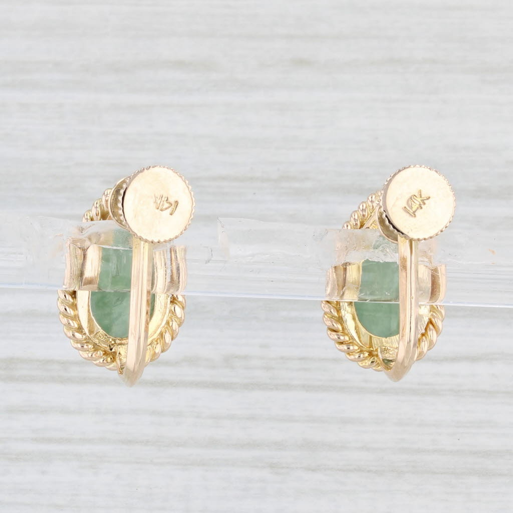 Light Gray Jadeite Jade Pear Cabochon Earrings 14k Yellow Gold Screw Back Non Pierced