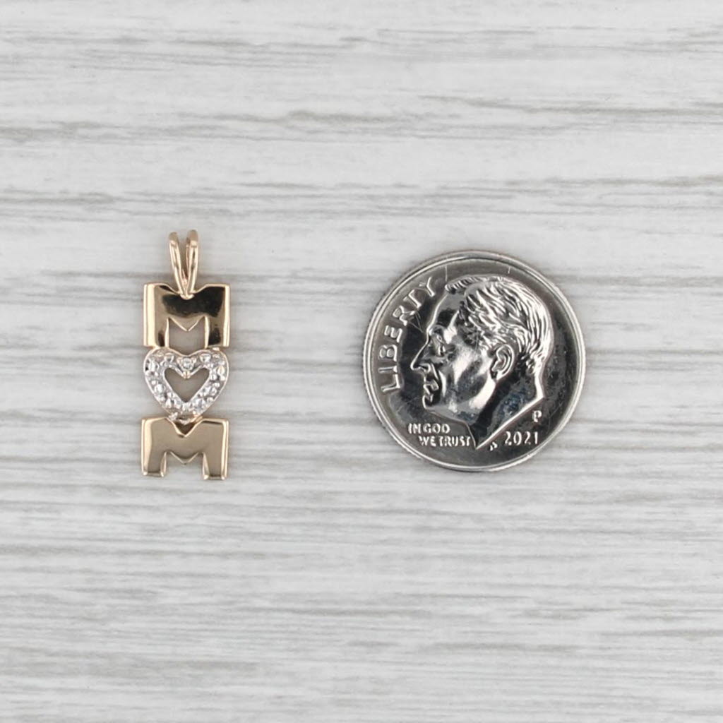 MOM Diamond Heart Pendant 14k Yellow Gold Small Drop