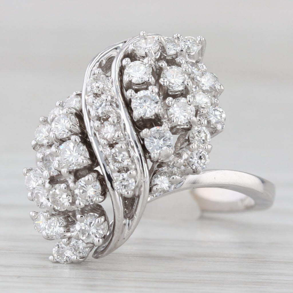 Light Gray 0.64ctw Diamond Cluster Ring 14k White Gold Size 5.75 Cluster Cocktail