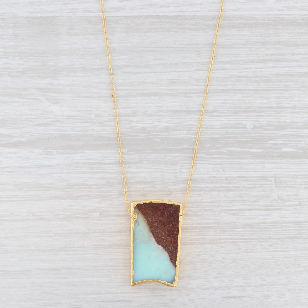 New Nina Wynn Spirit Necklace Chrysoprase Crinkle Chain Sterling Gold Vermeil
