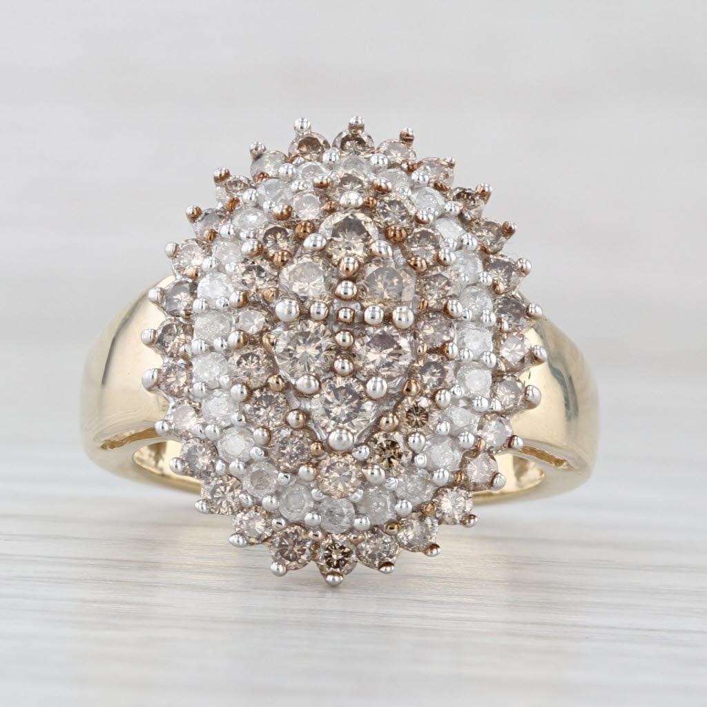 1.63ctw Champagne White Diamond Cluster Ring 10k Yellow Gold Size 8.25 Cocktail