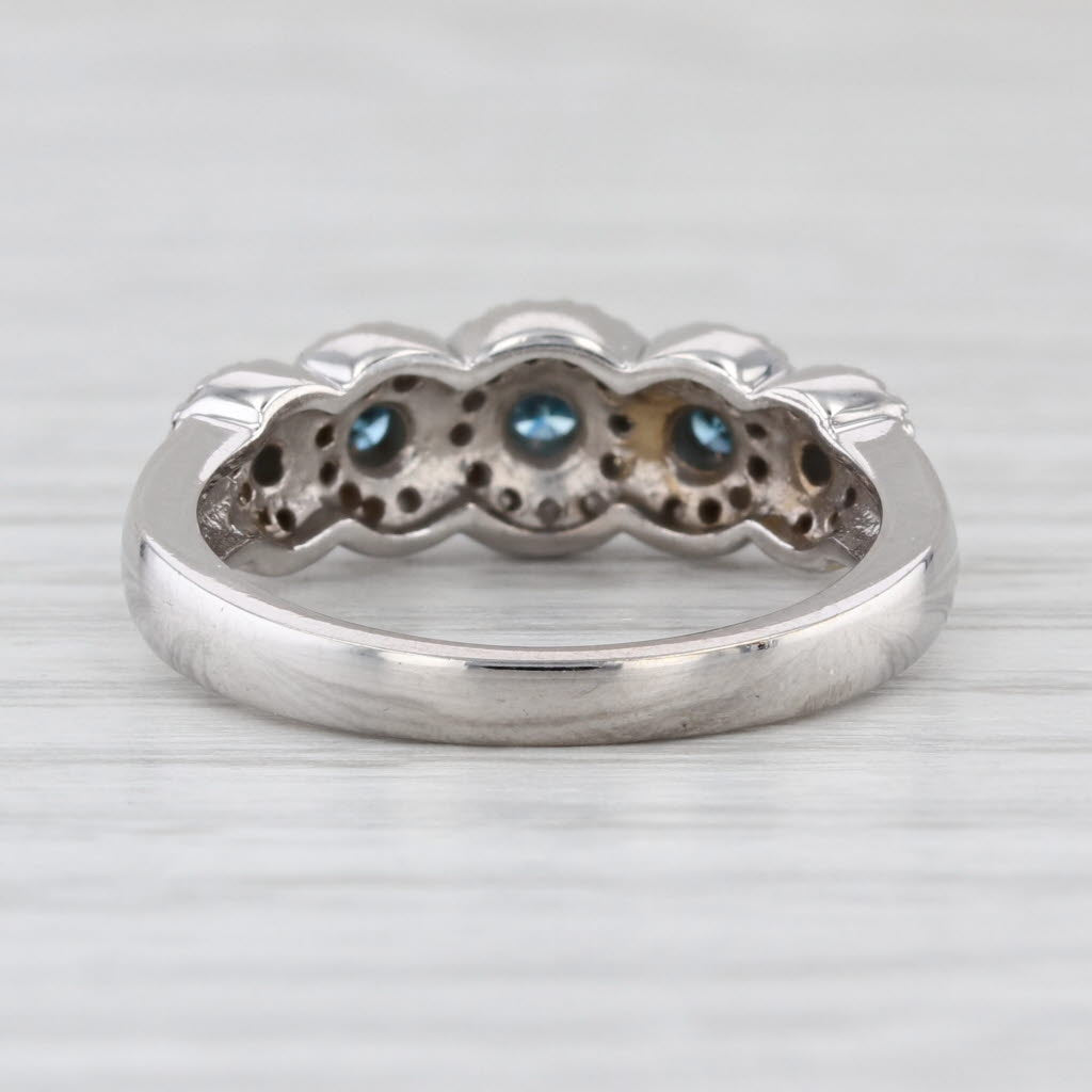 0.44ctw Tiered Blue White Diamond Halos Ring 14k White Gold Sz 6.75 Wedding Band