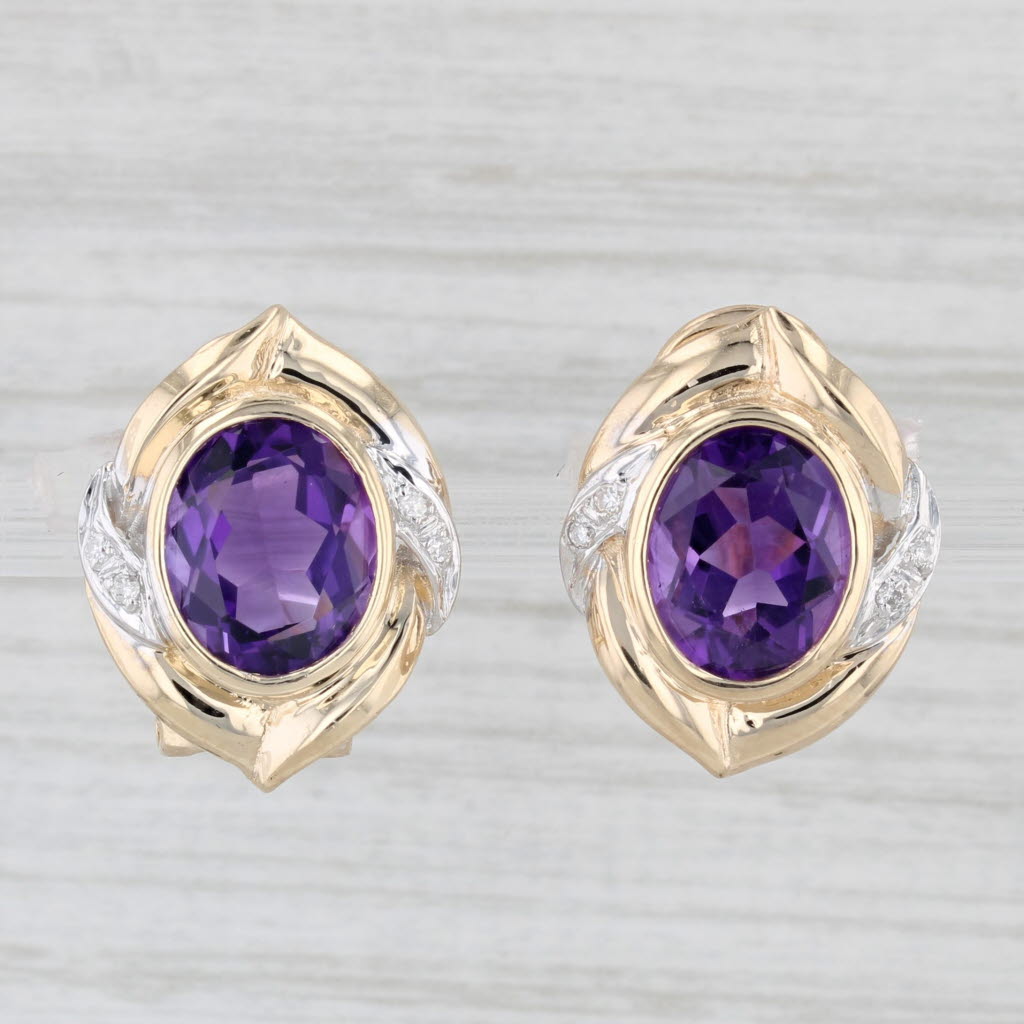 Light Gray 5.04ctw Amethyst Diamond Drop Earrings 14k Yellow Gold Omega Backs