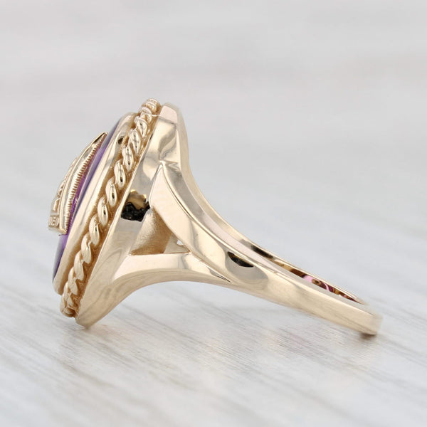 Light Gray Job's Daughters Signet Ring Lab Created Purple Sapphire 10k Gold Size 6.75