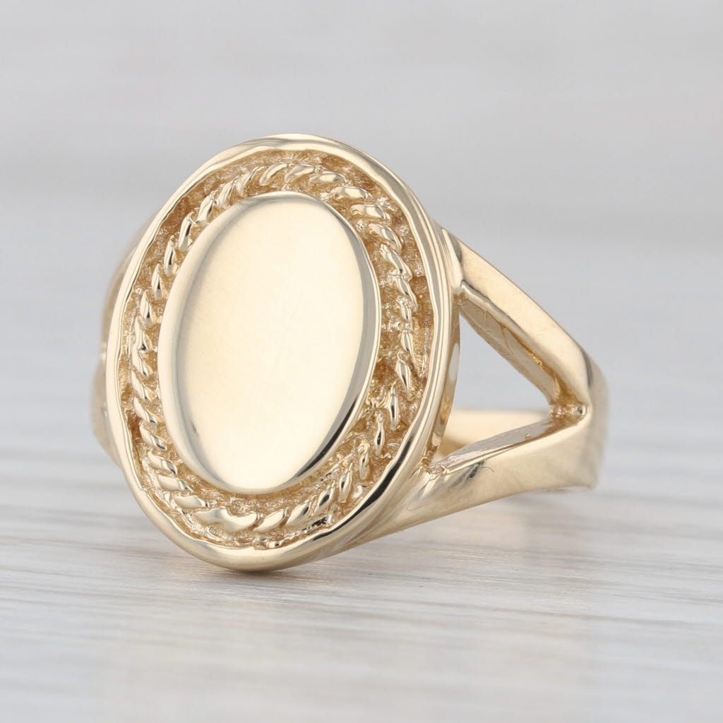 Engravable Oval Signet Ring 10k Yellow Gold Size 7.25