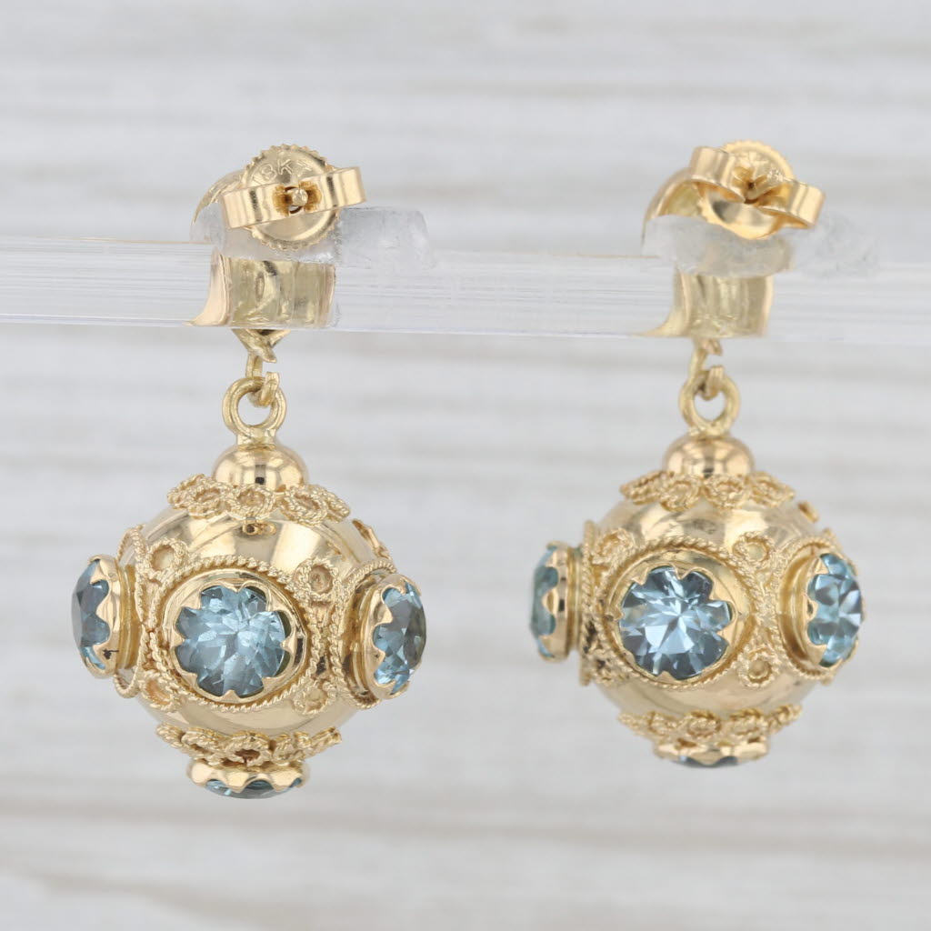 Light Gray 6ctw Blue Topaz Etruscan Style 18k Yellow Gold Dangle Earrings